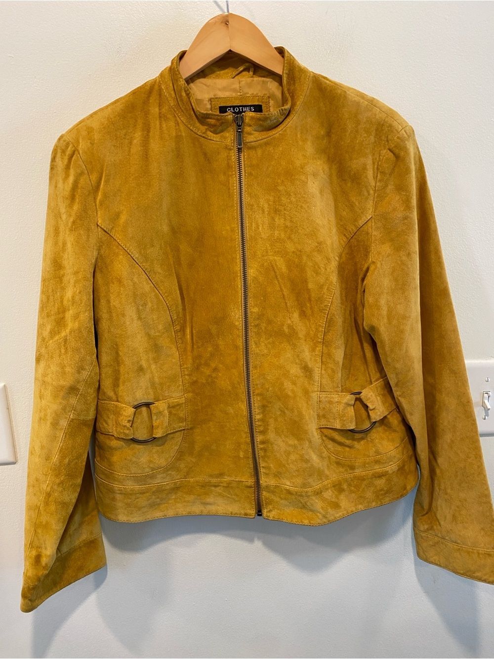 Vintage Y2K Genuine Suede Jacket womens sz 14 100% leather Buckle full zip honey - Picture 3 of 12